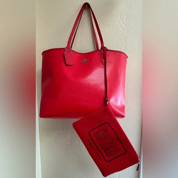 Coach Reversible Red and Pink Floral Tote Bag with wristlet. - Picture 9 of 16